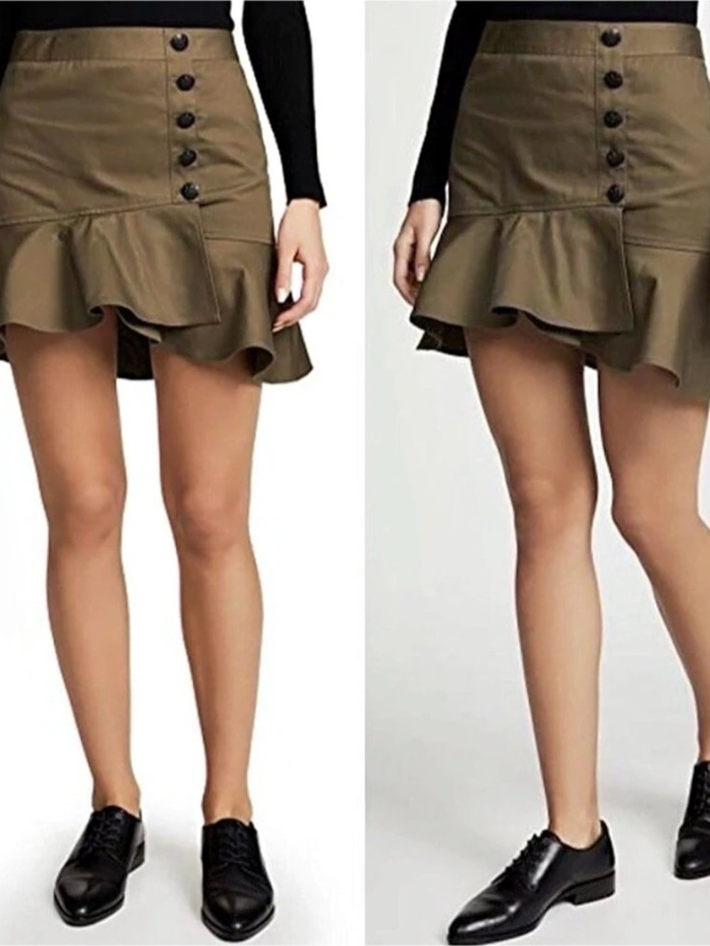 Veronica Beard Olive Ruffle Hem Button Front Mini Skirt Size 4